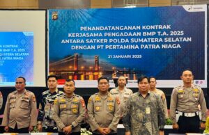 Dukung Operasional, Kepala Biro Logisitik Polda Sumsel dan PT Pertamina Patra Niaga Tandatangani Kontrak Kerjasama Pengadaan BMP