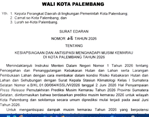 MUSIM KEMARAU TIBA! Pemkot Palembang Keluarkan 16 Poin Siaga Karhutla: Upacara Sekolah Ditiadakan, Dilarang Bakar Lahan