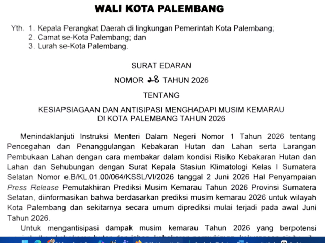 MUSIM KEMARAU TIBA! Pemkot Palembang Keluarkan 16 Poin Siaga Karhutla: Upacara Sekolah Ditiadakan, Dilarang Bakar Lahan